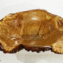 Item 312-B: 26.8” long x 13.7” wide x 5.5” tall Siberian black elm heavily figured burl bowl made from a fallen ice storm damaged tree that was over 120 years old.