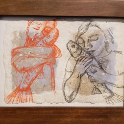 Trout Hugs, Mixed Media Drawing on Handmade Paper
