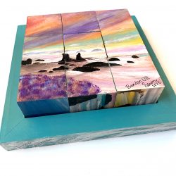 Oregon Islands: Hand painted cube puzzle. 6 puzzles in one. A rotating display of original art when place on an easel. One of a kind.