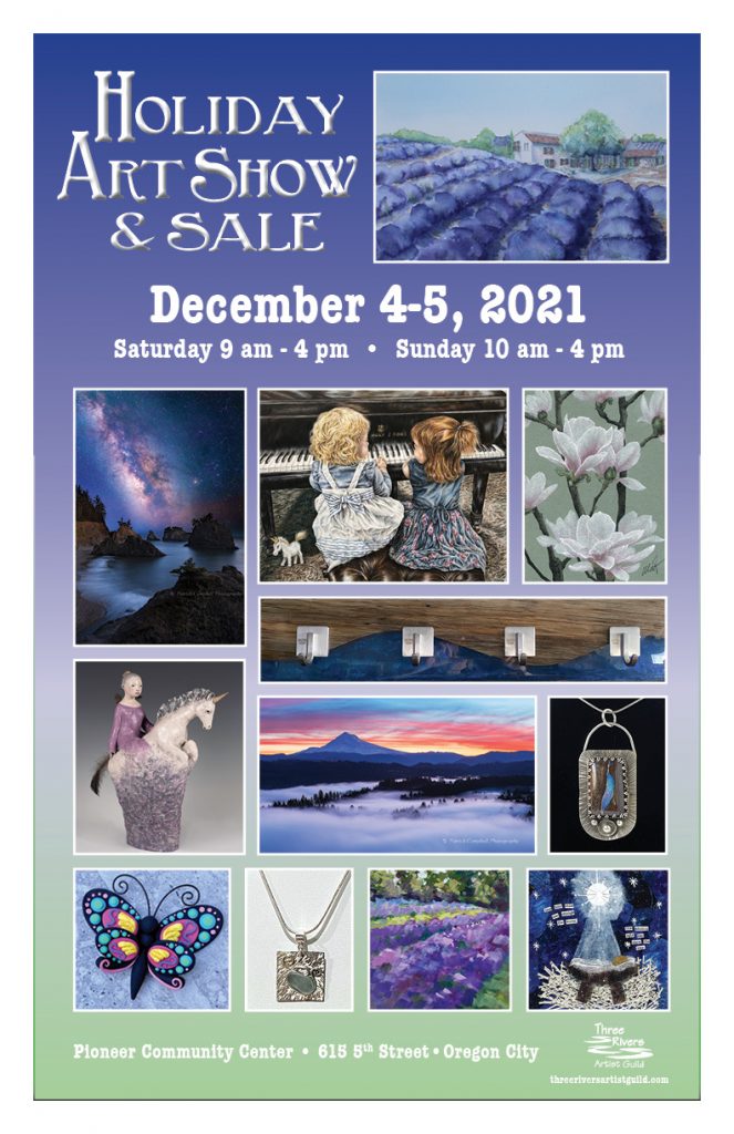 poster for the Annual Holiday Show with sample photos of art that will be available there