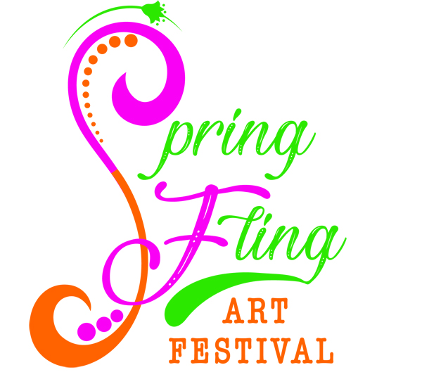 Spring Fling Art Festival logo - text with flourishes in fresh and bright spring colors